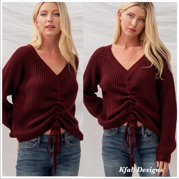 Stunning💗🍁burgundy lace-up sweater-fun & fab! - Picture 1 of 7